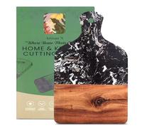 HOME ARCHIVE Wood & Marble Rectangle Cutting Board with Handle for Kitchen Chopping Boards for Vegetables Fruits Pizza Cheese Meat and Charcuterie (Brown & White - Rectangle with handle)