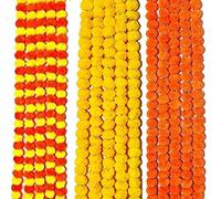 Home Artificial Marigold Genda Flowers | Door Hanging Marigold Mala | Artificial Flower Garlands for Decoration | Diwali Decor | 4.5 Ft | Pack of 15, 5 Yellow, 5 Orange, 5 Mix | Plastic mix 3 pcs