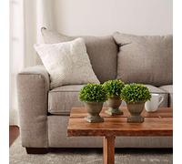 Home Artificial Podocarpus Grass Plant in Concrete Pot- Round Set of 3, 7.5 Decorative Faux Indoor Ornamental Potted Topiary by Pure Garden