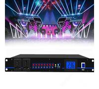 Home Audio Equalizer, Stereo Equalizer Real Time Frequency Level Display with LED LIGHT, 8-way Power Output/Forward and Reverse Time Switch, for Broadcasting