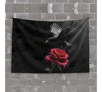 Home Bar Decor A Black Crow Perches On A Red Rose Against A Dark Background Tapestry Earthy Room Decor Men Cave Decor(75X100CM)