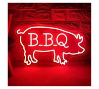 Home Bar Decor BBQ Neon Sign American Barbecue Steak LED Light USB Powered for Home Party Animal Beef Meat Grill Barbecue Bar Food Wall Decor(Red,45x25cm)