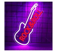 Home Bar Decor Guitar Neon Sign Wall Decor LED Rock and Roll Guitar Night Light for Live Music Studio Concert Bar Party 41cmх16cm