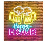 Home Bar Decor Happy Hour Neon Sign Beer Mug LED Light USB Powered for Home Bar Club Pub Man Cave Drinks Shop Wall Decor Illuminated 50cmx54cm(A)