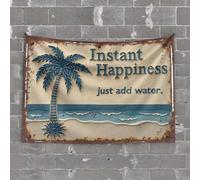 Home Bar Decor Instant Happiness: A Tropical Escape with Palm Trees and Waves Tapestry Beer Decor Decor for Man Cave(75X100CM)