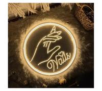 Home Bar Decor Nails Neon Sign LED Light 3D Engrave Wall Art Decor for Spa Beauty Salon Studio Stores Shops Office Party USB Powered(Warm White,30x30cm)