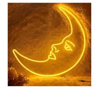 Home Bar Decor Night Sign With Moon&Smiling Face, Room Bedside Wall Lamp, Valentine's Day Decor Of The Atmosphere 17.72x18.34inch(Yellow)