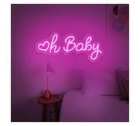 Home Bar Decor Oh Baby Neon Lights, No Battery Required USB Powered Dimmable Wall Decoration Letters Pink Neon Sign 19.1cmx34cm