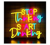 Home Bar Decor Stop Thinking Start Drinking Neon Sign USB Dimmable LED Light For Game Room Bedroom Bar Birthday Party Wall Decor 34.5cmx31cm