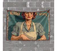 Home Bar Decor Vintage Murder is Wrong Poster with Woman in Apron Tapestry Funny Tapestries Wall Tapestry for Bedroom(75X100CM)