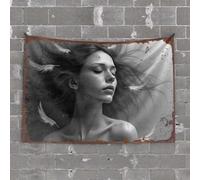 Home Bar Decor Whispering Feathers: A Dreamy Portrait in Black and White Tapestry Home Bar Decor Funky Decor(100X150CM)