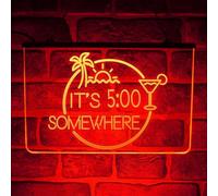 Home Bar LED Neon Sign - Multicolour It's 5pm Somewhere Wall Light Display for Cocktail Party or Pub Décor - USB powered (Red)