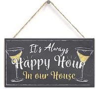 Home Bar Sign Always Happy Hour Funny Gin Prosecco Friendship Friend Gift Kitchen Wall Plaque Wood Sign 10x5 inch Rustic Wooden Plaque Hanging Wall Art