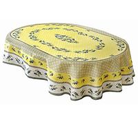 Home Bargains Plus Provence Olivier Yellow and Grey Olive Print Country French Fabric Tablecloth, Indoor Outdoor, Stain and Water Resistant Tablecloth, 60” x 102” Oval
