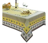 Home Bargains Plus Rectangle Fabric Tablecloth, 52 x 70 Inch, Olivier Yellow and Grey Olive Print, Stain and Water Resistant Fabric Table Cloth, Provence French Country