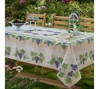 Home Bargains Plus Rectangle Fabric Tablecloth, 60 x 120 Inch, Provence Bordeaux Wine, Indoor Outdoor Stain and Water Resistant Fabric Table Cloth, Grapevine Bordered Print