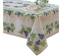 Home Bargains Plus Rectangle Fabric Tablecloth, 60 x 120 Inch, Provence Bordeaux Wine, Indoor Outdoor Stain and Water Resistant Fabric Table Cloth, Grapevine Bordered Print