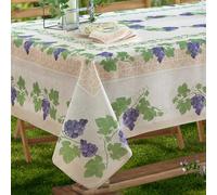Home Bargains Plus Rectangle Fabric Tablecloth, 60 x 120 Inch, Provence Bordeaux Wine, Indoor Outdoor Stain and Water Resistant Fabric Table Cloth, Grapevine Bordered Print