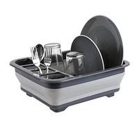 Home Basics Silicone and Plastic Easy Storage Collapsible Dish Rack with Cutlery Holder (Grey)