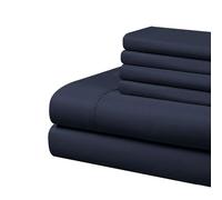 Home Basics Ultra Soft Brushed 4 Piece Microfiber 90GSM Sheet Set - Hypoallergenic, Twin, Navy