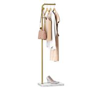 HOME BI Metal Coat Rack, Modern Coat Tree with 3 Hooks, L Shaped Coat Hanger Stand, Freestanding Coat Rack for Entryway, Closet, Bedroom, Gold