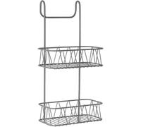 HOME BLEND® 2-Tier Over-Shower Door Screen Caddy - Grey Plastic-Coated Metal Hanging Bathroom Organizer Rack - Compact Shower Storage with Guard Rails (Grey)