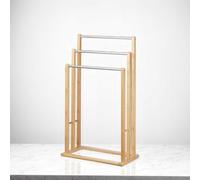 HOME BLEND® Freestanding 3 Tier Towel Holder Stand - Bamboo Wood & Stainless Steel Rails - Modern Bathroom Towel Rack with Bow Fronted Design - 84 x 48 x 26 cm - Natural Finish