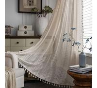 Home Boho Curtains 1Panel Vintage Crochet Lace Semi-Sheer Curtain,Rod Pocket Hollow-Out Drapes with Tassels for Living Bedroom(150x60cm)