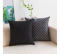 Home Brilliant Black Cushion Cover Pack of 2 Lined Linen Throw Pillow Covers Square Halloween Decorative Cushion Covers for Sofa/Living Room, 18 x 18 45x45cm, Black/White