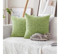 Home Brilliant Bright Green Cushion Covers 45cm x 45cm Set of 2, Luxury Chenille Cushions 18x18 with Invisible Zipper for Sofa Bed Couch Living Room, 18 inch, Green Apple