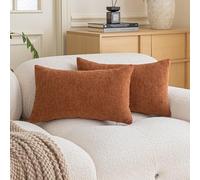 Home Brilliant Burnt Orange Rectangle Cushion Covers for Autumn Sofa Bed Couch Soft Decorative Chenille Cushions Set of 2 Oblong 12x20 Cushion Cover, Orange, 30x50 cm