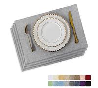 Home Brilliant Cloth Placemats, Fine Cut Heat Resistant Place Mats Dinner Mats, Woven Dining Table Mats for Dining/Kitchen Table, Set of 4, 33 x 48 cm, Light Grey