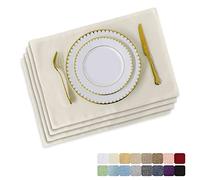 Home Brilliant Creamy White Placemats Fabric 33 X 48 CM, Dining Table Mats Set of 4 Washable, Solid White Place Mats Table Protector, 13x19 Inch, 4 Pcs, Cream