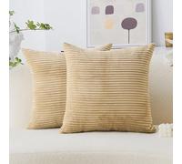 Home Brilliant Cushion Covers 45 x 45 Decorative Taupe Throw Pillow Cover Soft Corduroy Square Cushion Cover for Bench, Set of 2, 45x45 cm, 18inch, Taupe