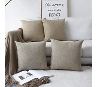 Home Brilliant Cushion Covers 45 x 45 Faux Linen Square Handmade Throw Pillows Cover for Sofa, 45x45 cm, 18 inch, Natural Linen, Set of 4