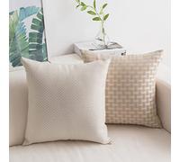 Home Brilliant Cushion Covers 60cm x 60cm for Sofa, Faux Linen Beige Cushion Covers, Soft Scatter Cushions for Bed Couch, Pack of 2, 60x60 cm, White/Beige