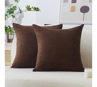 Home Brilliant Cushion Covers 65x65 Set of 2 Large Solid Striped Corduroy Pillow Covers Cushion Cover for Patio, 65 cm, 26 inches, Brown