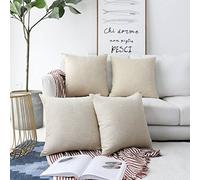 Home Brilliant Decorative Faux Linen Cushion Covers Square Throw Pillow Covers Protector Cushion Cover for Sofa, Set of 4, Light Linen, 45 cm, 18 inch