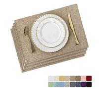 Home Brilliant Fabric Place Mats 4 Pcs, Lined Linen Washable Table Mats, Heat Resistant Table Placemats for Kitchen Restaurant Autumn, 33 x 48 cm, 13x19 Inches, Natural Linen