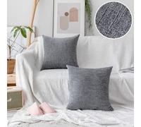 Home Brilliant Grey Cushion Covers Soft Chenille Scatter Cushions for Sofa Bed, Luxury Cushions 45cm x 45cm for Living Room with Invisible Zipper, 18 inch, Set of 2, Grey