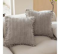 Home Brilliant Grey Large Cushion Covers 60cm x 60cm Set of 2, Cute Boho Cushions for Couch Sofa Bed, Soft Cushion Protectors, Light Grey, 60cmx60cm
