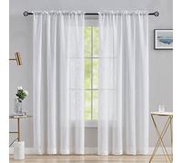Home Brilliant Living Room Curtains 84 Inch Long, Semi Sheer Net Curtains White Linen Voile Curtain Panels Window Treatment Living Room Bedroom, 2 Panels, 84 inch Drop