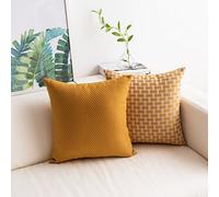 Home Brilliant Mustard Cushion Covers 45 x 45 Set of 2 Dots and Checkers Yellow Cushions Linen Pillow Covers for Sofa Bed Couch Autumn Decor, 18in (45 x 45cm), White Mustard
