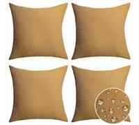 Home Brilliant Mustard Yellow Outdoor Cushion Covers 45 x 45, Decorative Waterproof Square Pillow Covers, Plain Design Burlap Linen Cushions for Bench Couch, 18 inch, 45cm, Taupe