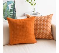 Home Brilliant Orange Cushion Cover 60x60 Soft Linen Cushion Covers, Large Cushions for Sofa Bed Couch, Thanksgiving Decorative Cushion Protectors 60cm, Pack of 2, Cream Orange