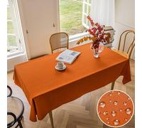 Home Brilliant Orange Faux Linen Water Resistant Tablecloth for Dining Table, Large Outdoor Waterproof Table Cover, Thanksgiving, 140CM x 260CM