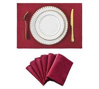 Home Brilliant Placemats Red Place Mats for Table Fabric Table Mats Set of 6 for Kitchen Dinning Restaurant, Decorations Rectangle Fine Cut, 33 x 48 cm, Burgundy