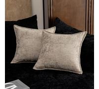 Home Brilliant Premium Chenille Cushion Covers 45x45cm - Khaki Waffle Weave Sofa Pillow Case with Hidden Zip, Ultra Soft Living Room Bedding Accessories (Pack of 2)