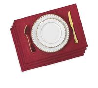 Home Brilliant Red Placemats Set of 4 Holiday Dinner Table Mats Easy Care Place Mats for Table Rectangle Kitchen Christmas Decor Heat Resistant Washable Place Mats for Dining, 33 x 48 cm, Burgundy