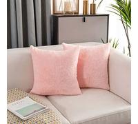 Home Brilliant Set of 2 65x65 Cushion Covers Easter Decor Cute Large Fluffy Faux Fur Cushion Covers 65 x 65 cm, Pink